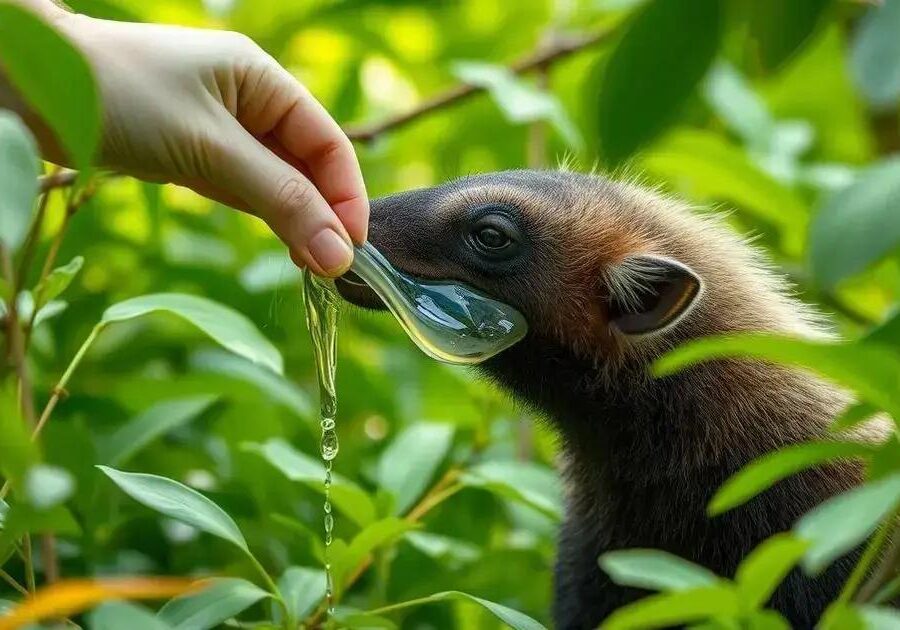 O que é benefício da saliva pegajosa em tamanduás?