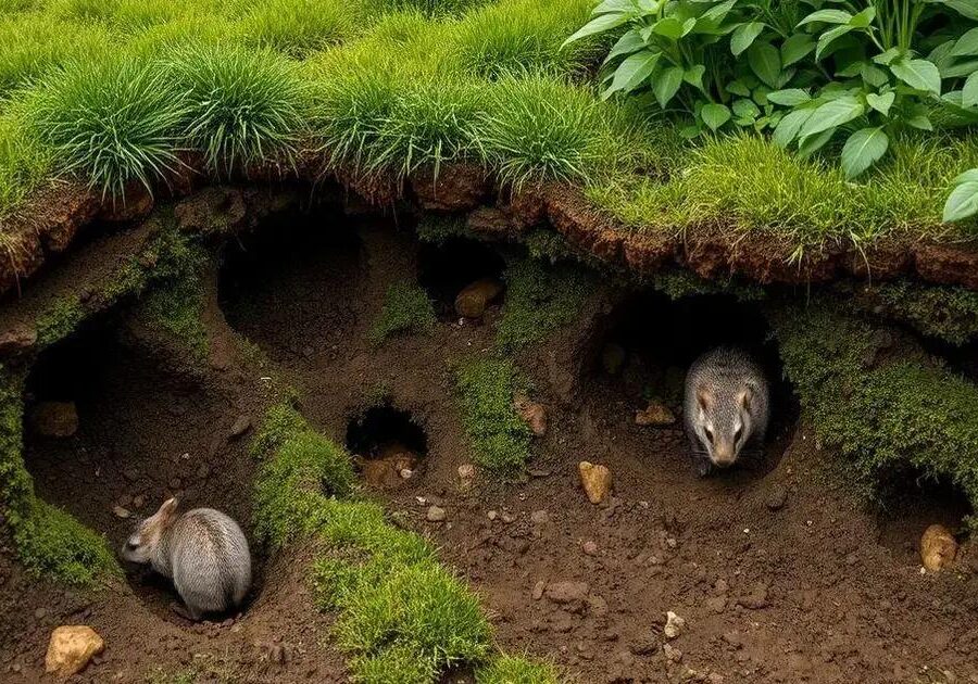 O que é construção de tocas em animais escavadores?